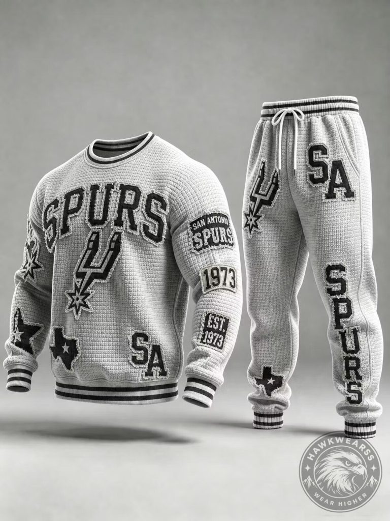 Crewneck Sweatshirt and Joggers Set with Distressed Patchwork for San Antonio Spurs Fans 5 Crewneck Sweatshirt and Joggers Set with Distressed Patchwork for San Antonio Spurs Fans