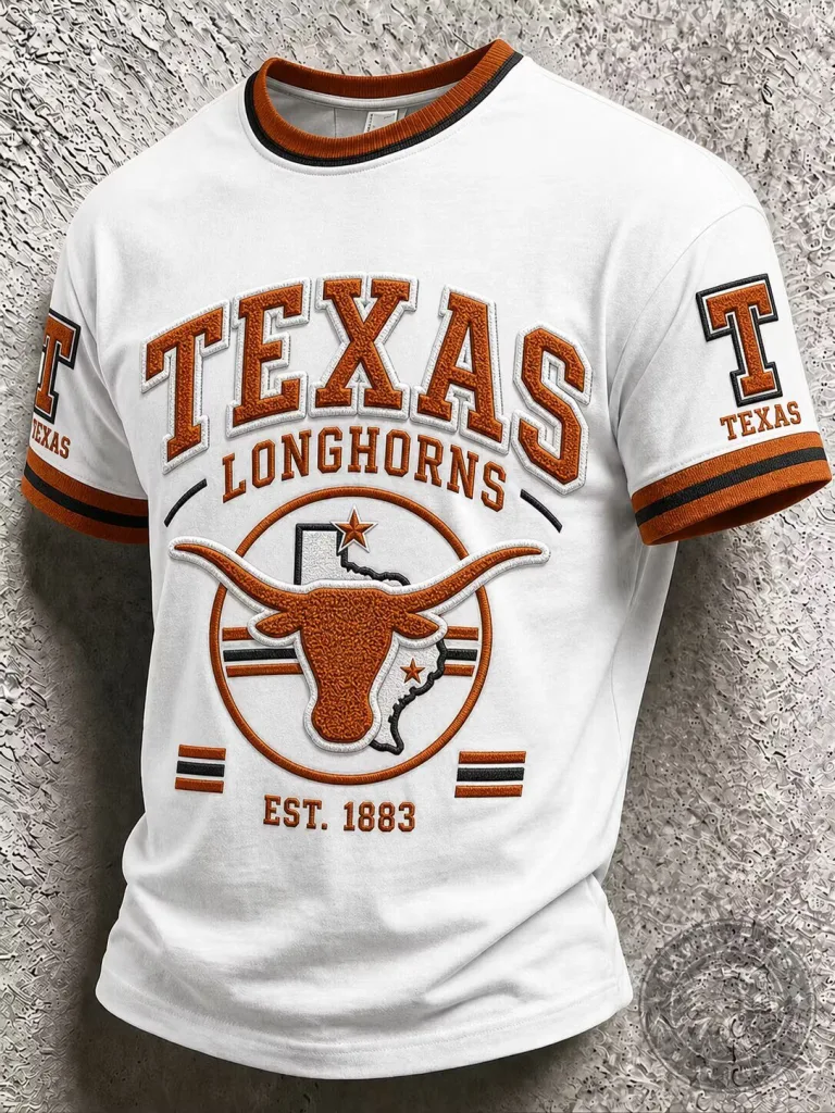 Texas Longhorns University Football Team White Short Sleeve T-Shirt 32 Texas Longhorns University Football Team White Short Sleeve T-Shirt