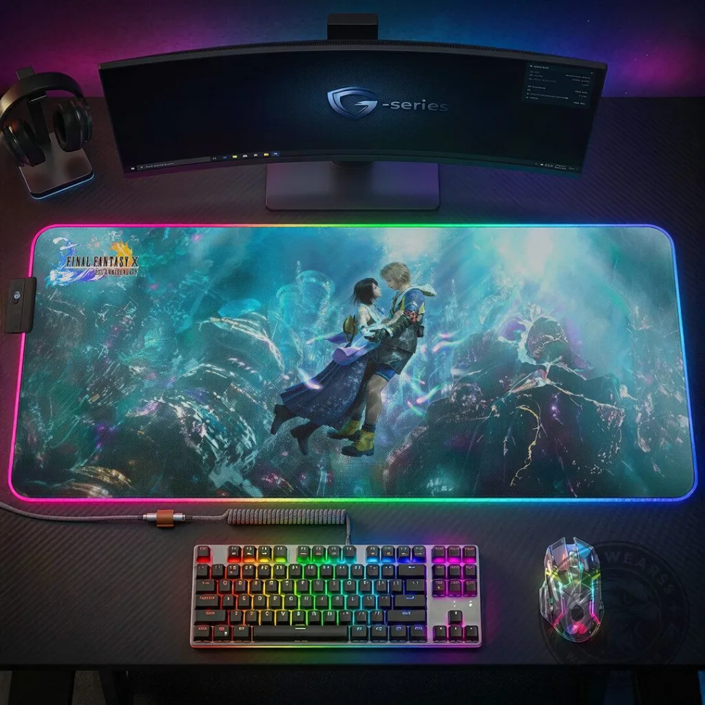Final Fantasy X 25th Anniversary Custom Gaming Desk Mat with LED Lights