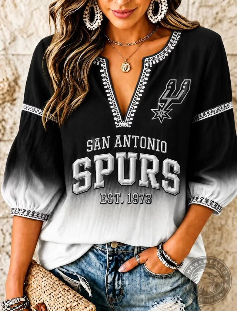 San Antonio Spurs Women's V-Neck Casual Ombre T-Shirt