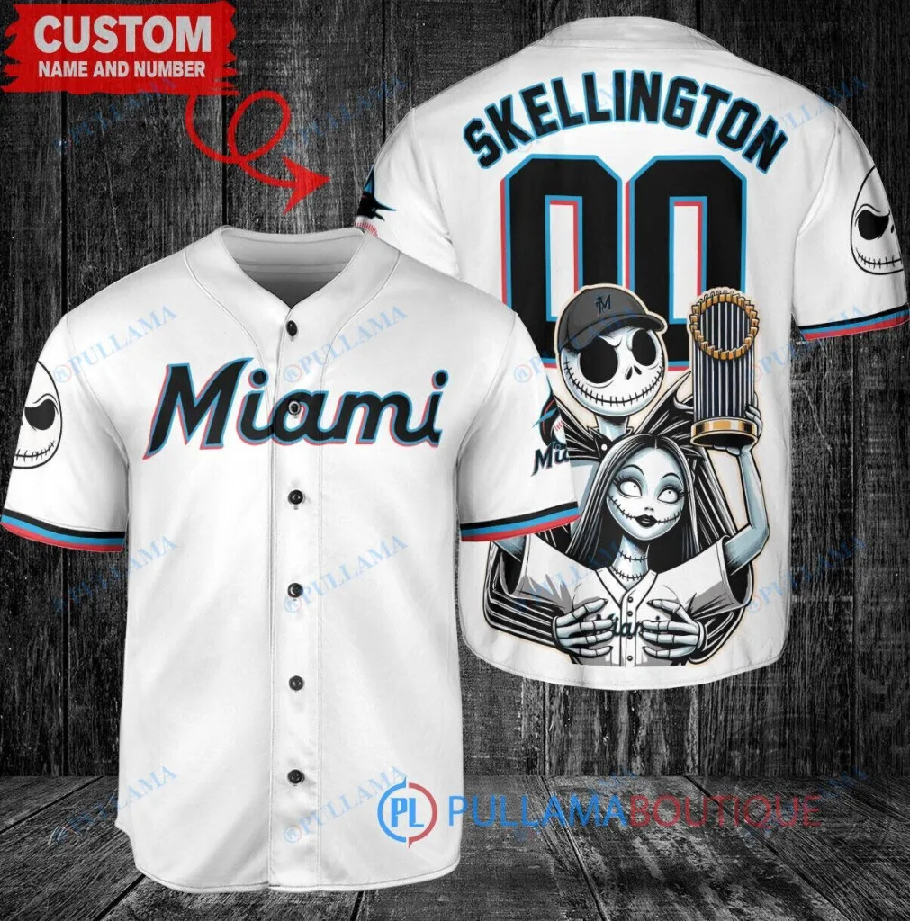 Miami Marlins Baseball Jack Skellington Sally Nightmare Before Christmas Jersey 23 Miami Marlins Baseball Jack Skellington Sally Nightmare Before Christmas Jersey