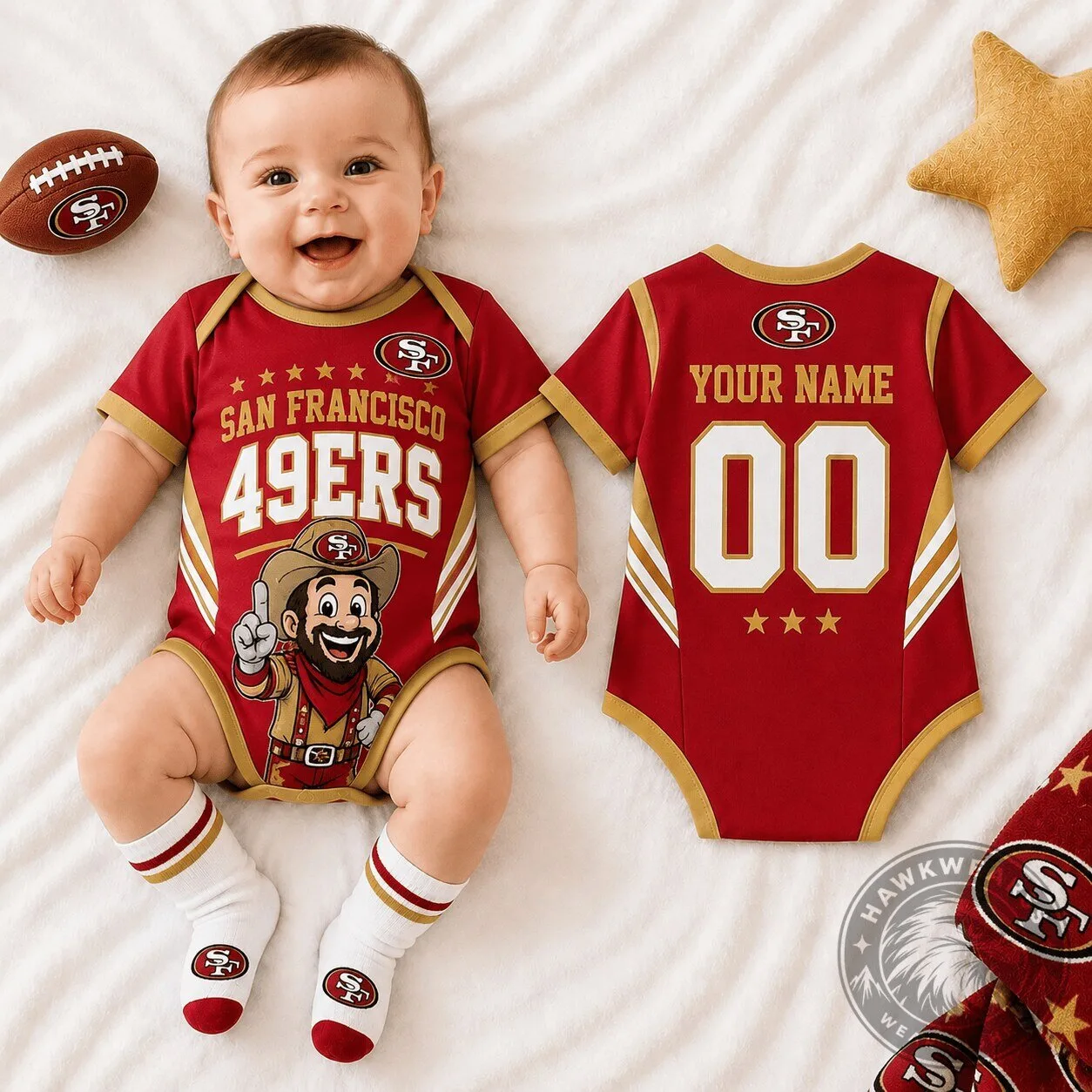 San Francisco 49ers Sourdough Sam Mascot Personalized Baby Romper