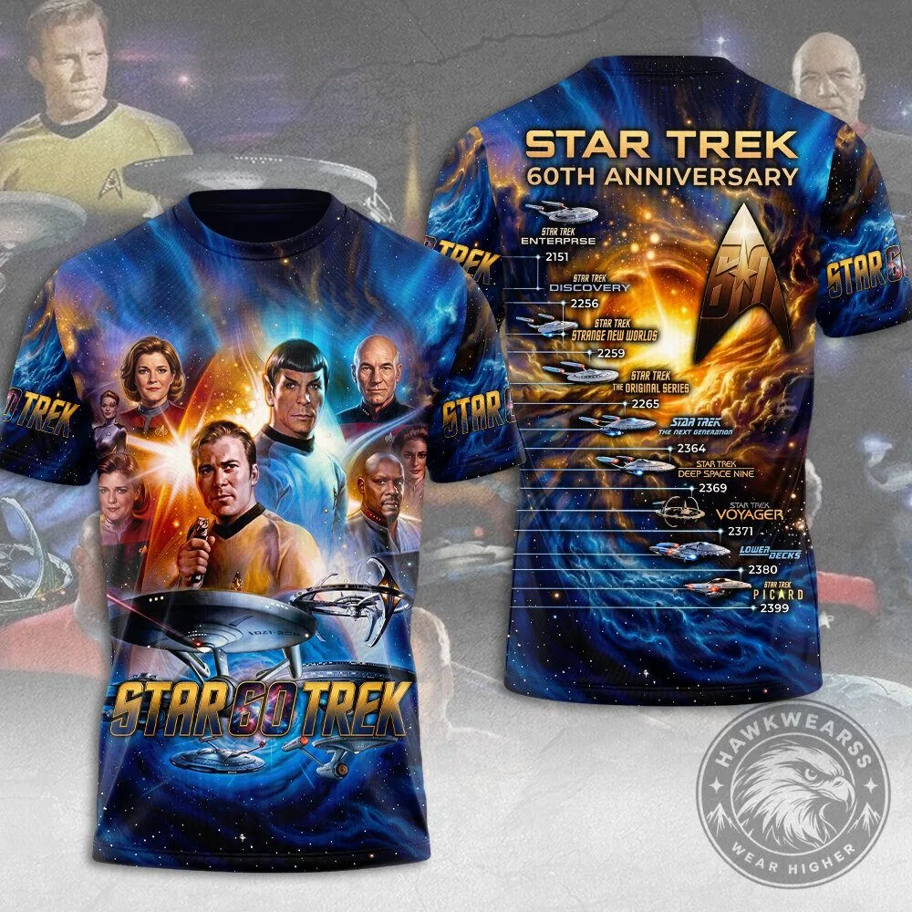 Star Trek 60th Anniversary All Over Print Science Fiction Graphic T-Shirt