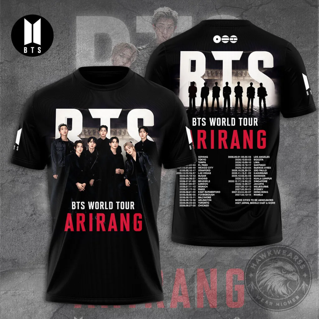 BTS World Tour Arirang 2026 Concert Dates Black Graphic T-Shirt