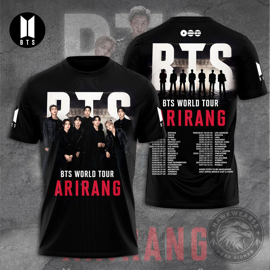 BTS World Tour Arirang 2026 Concert Dates Black Graphic T-Shirt 3 BTS World Tour Arirang 2026 Concert Dates Black Graphic T-Shirt