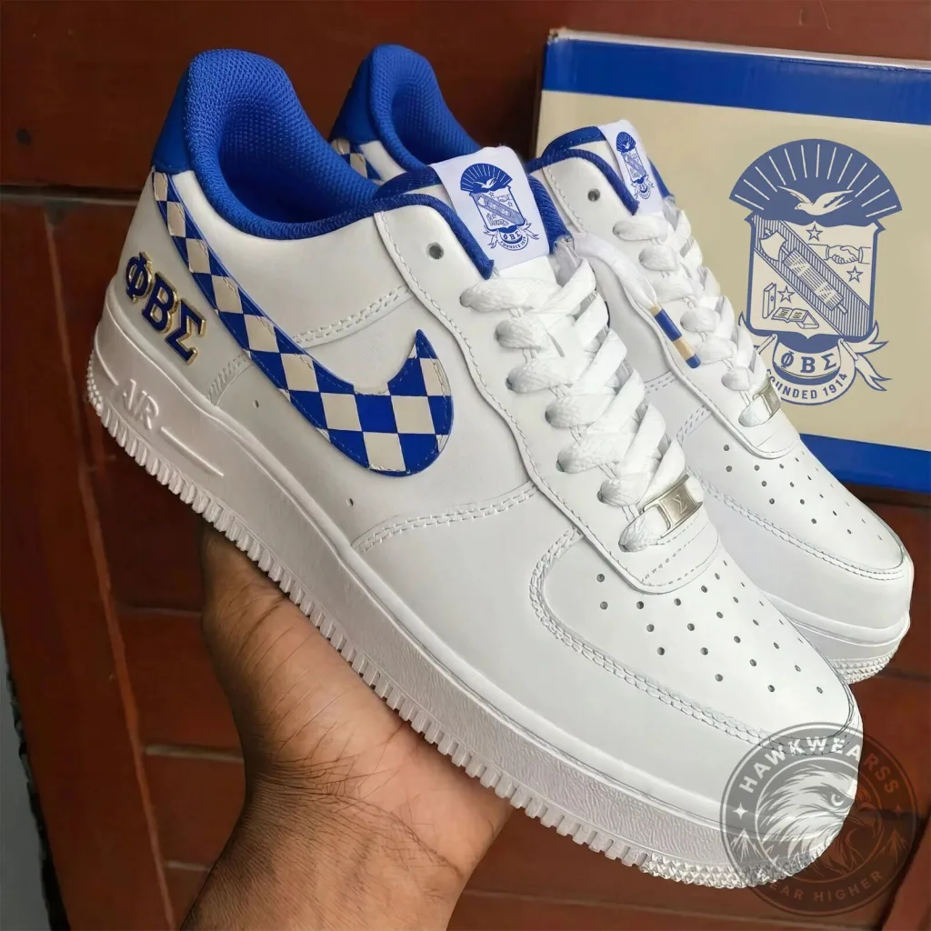 Phi Beta Sigma Fraternity White and Blue Checkered Athletic Sneakers Phi Beta Sigma Fraternity White and Blue Checkered Athletic Sneakers