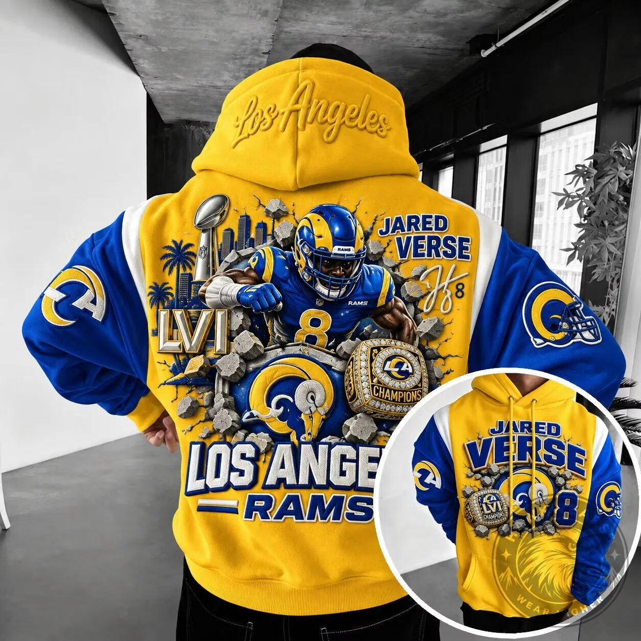 Los Angeles Rams Jared Verse Football Player Super Bowl LVI Champions Hoodie
