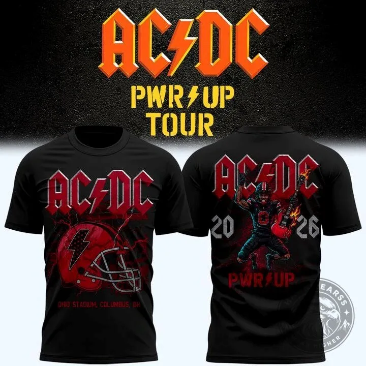 Black T-Shirt for 2026 AC/DC Power Up Tour featuring Ohio State Football