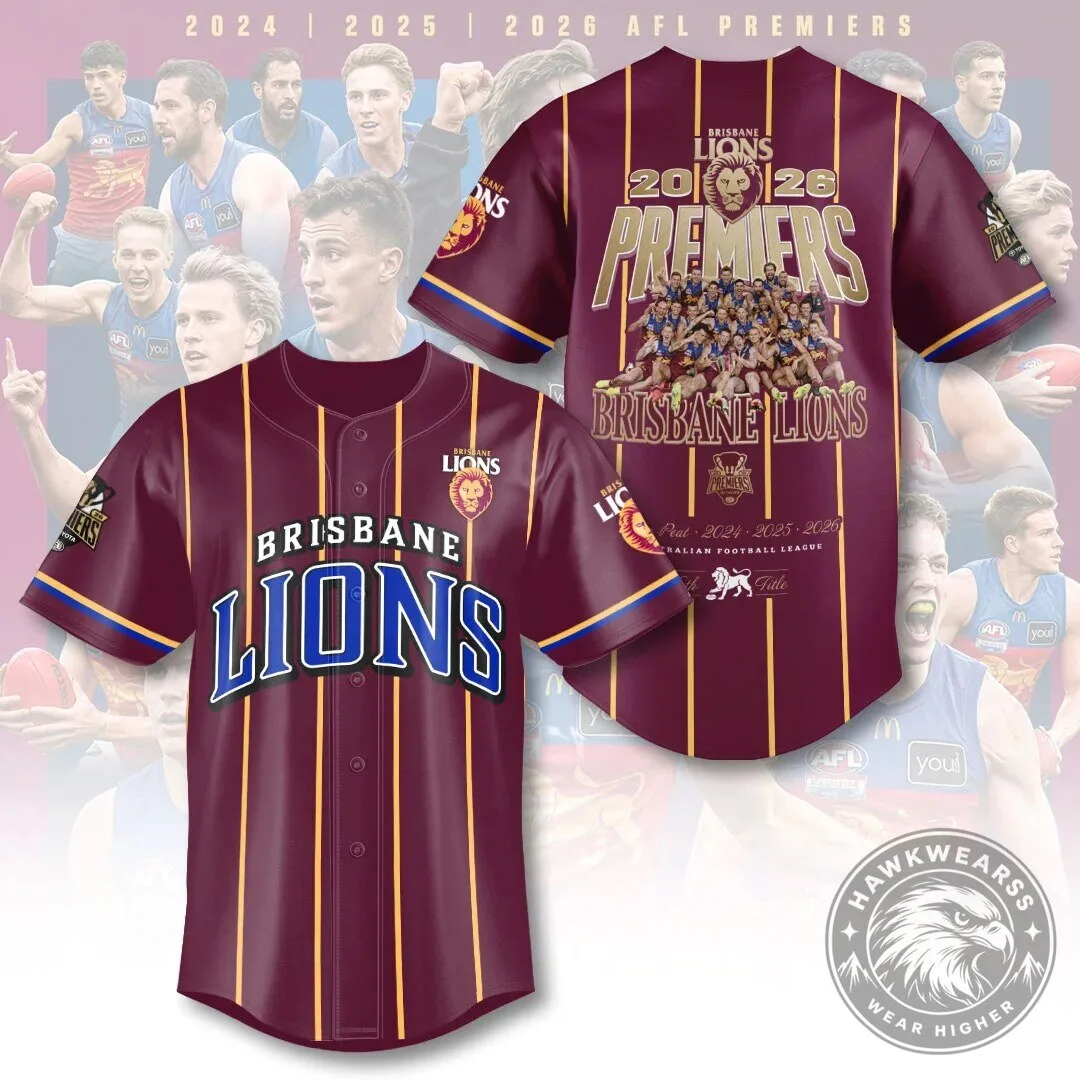 Brisbane Lions Threepeat Premiers Australian Football League Baseball Jersey