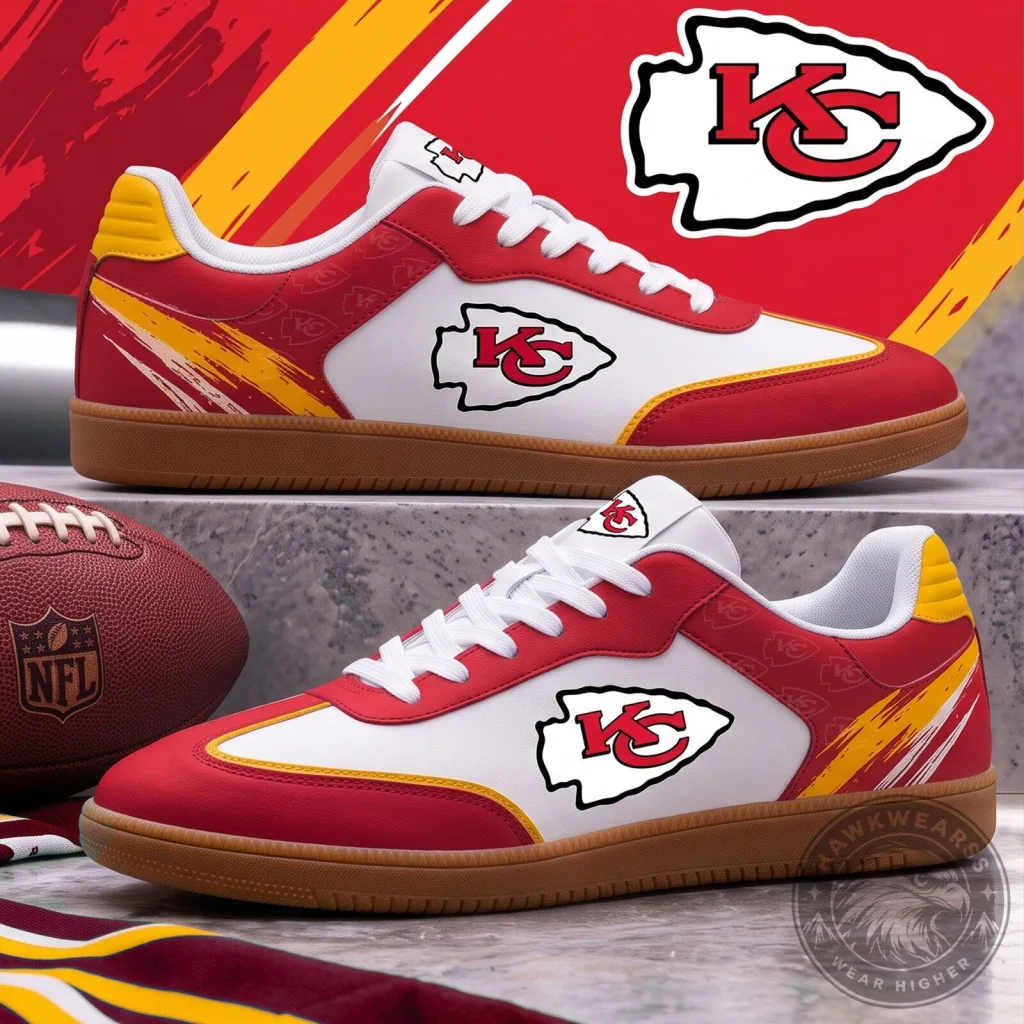 Kansas City Chiefs NFL Football Team Logo White and Red Sneakers Kansas City Chiefs NFL Football Team Logo White and Red Sneakers