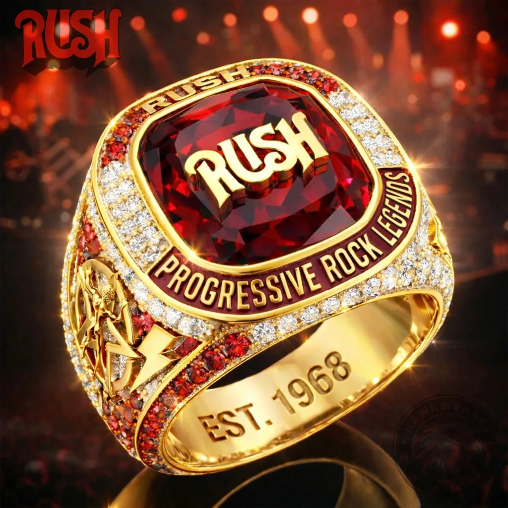 Rush Progressive Rock Legends Gold Championship Ring with Red Gemstone