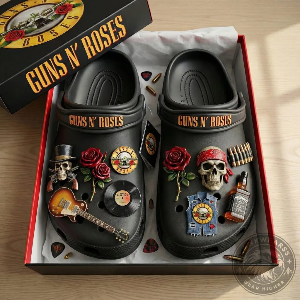 Guns N' Roses Skull and Roses Black Clogs Shoes