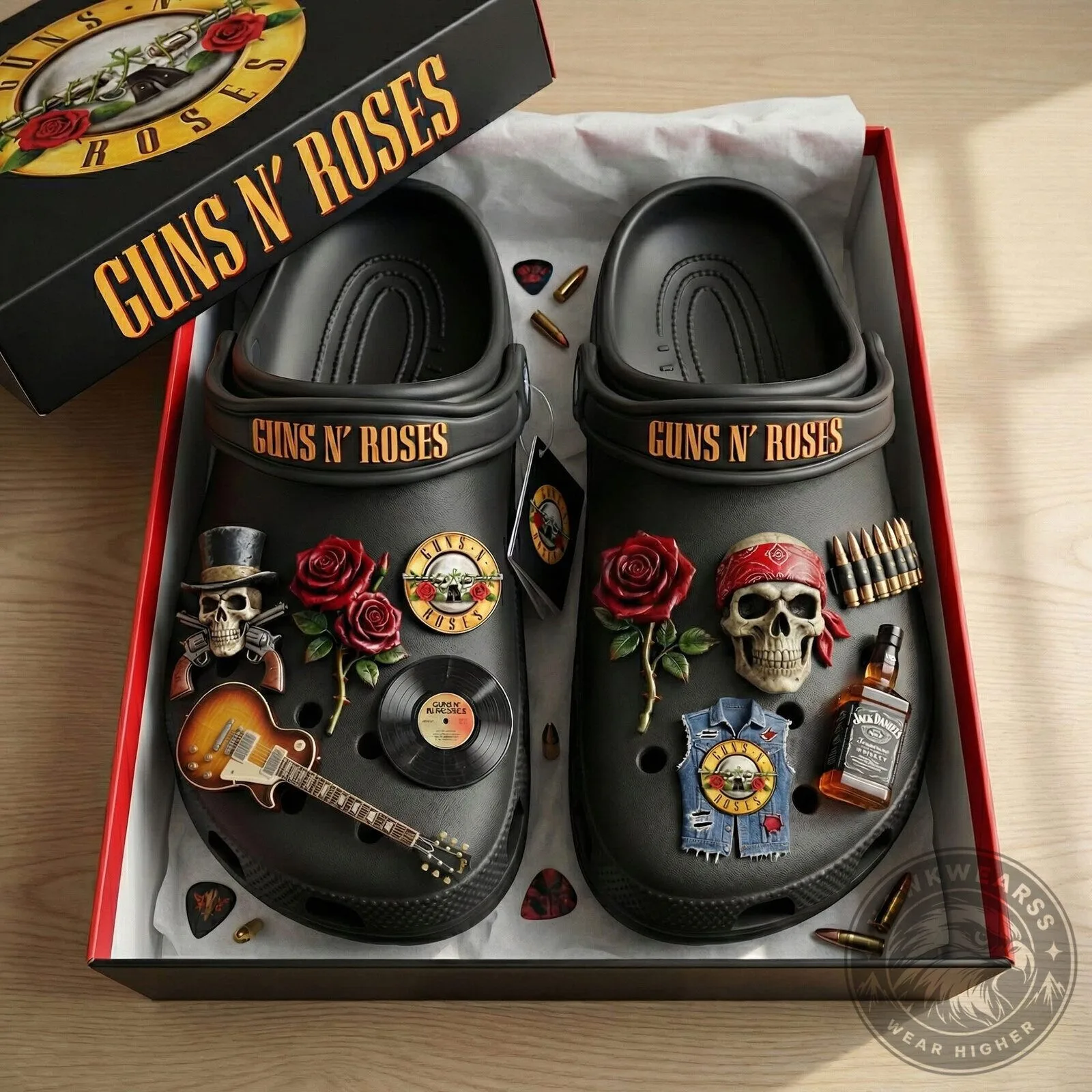 Guns N' Roses Skull and Roses Black Clogs Shoes