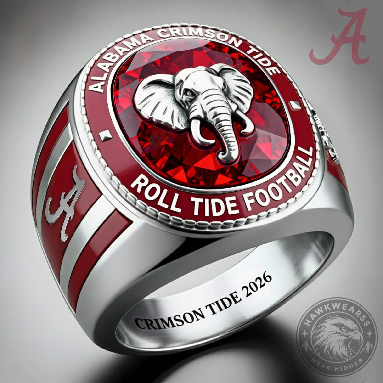 Alabama Crimson Tide Football National Championship Elephant Logo Ring