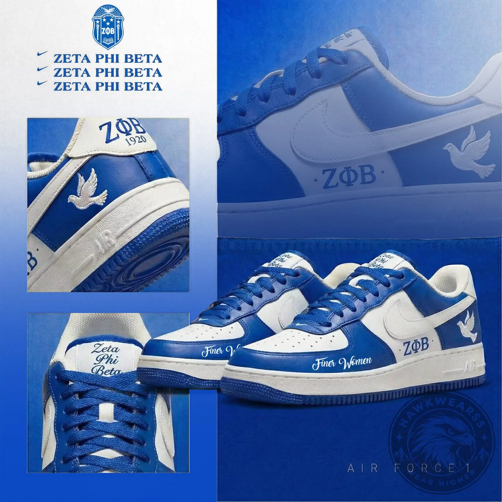Zeta Phi Beta Royal Blue and White Finer Women Air Force 1 Sneakers 5 Zeta Phi Beta Royal Blue and White Finer Women Air Force 1 Sneakers