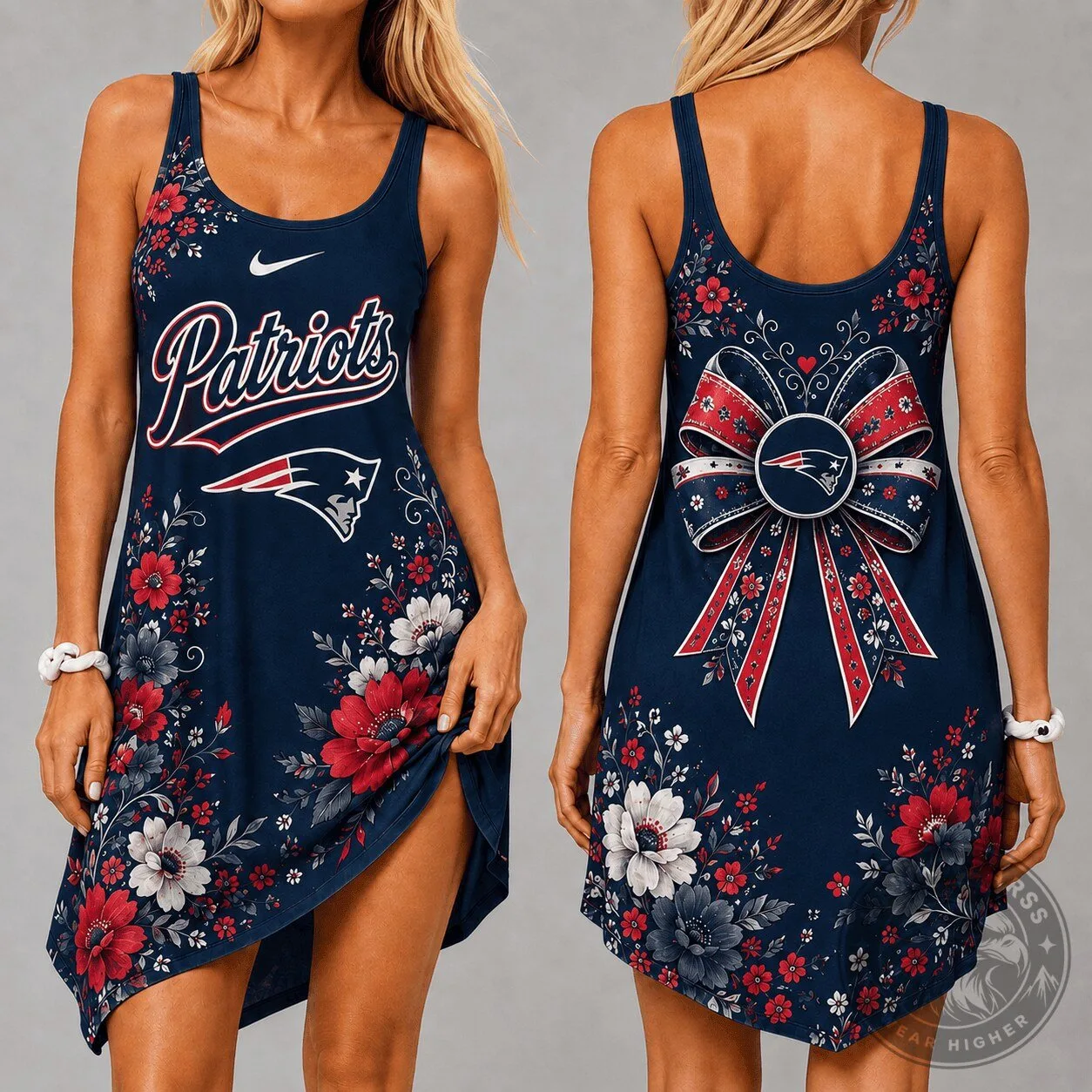 New England Patriots Floral Print Sleeveless Cami Dress 2 New England Patriots Floral Print Sleeveless Cami Dress