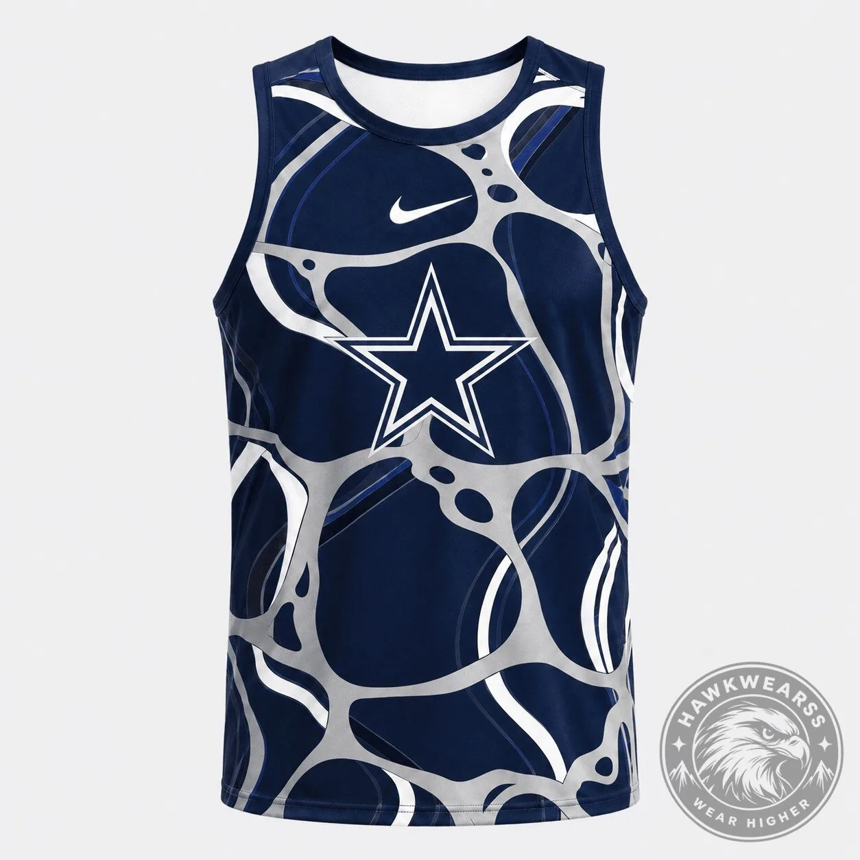 Dallas Cowboys Star Logo Navy Blue and Silver Patterned Athletic Tank Top