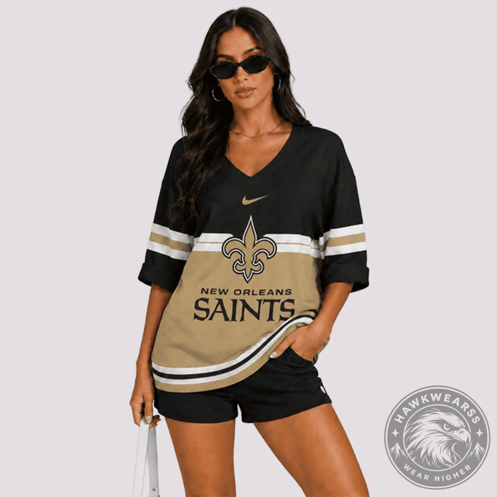 New Orleans Saints Nike V-Neck Football Style Shirt for Women 2 New Orleans Saints Nike V-Neck Football Style Shirt for Women