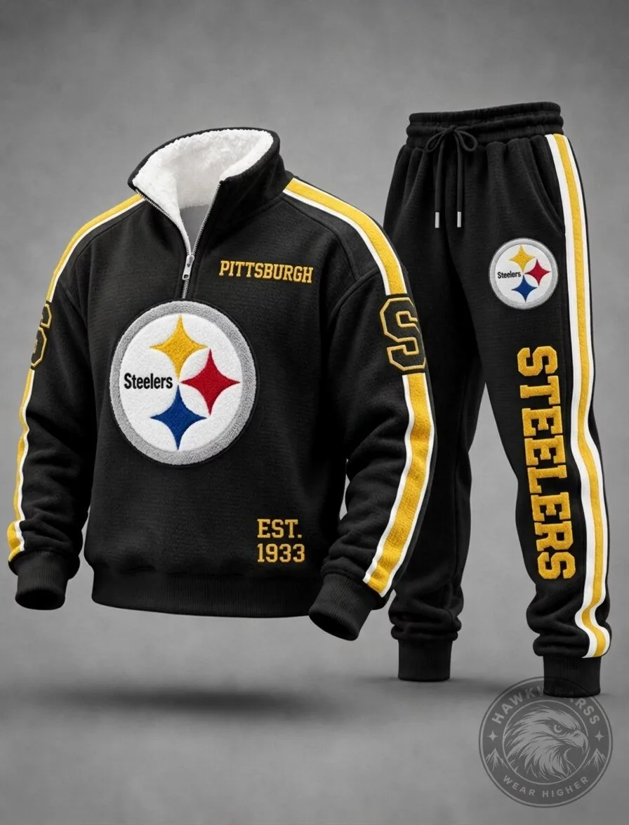 Pittsburgh Steelers Football Team Black Half-Zip Sweatshirt and Sweatpants Tracksuit Set 2 Pittsburgh Steelers Football Team Black Half-Zip Sweatshirt and Sweatpants Tracksuit Set