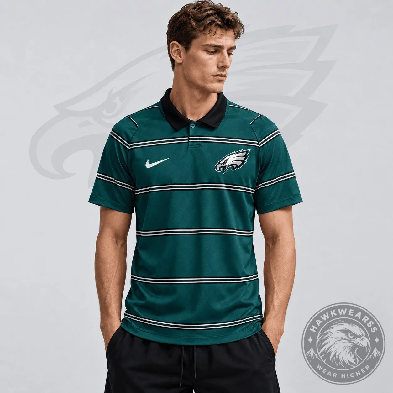 Philadelphia Eagles Nike Team Crest Striped Polo Shirt