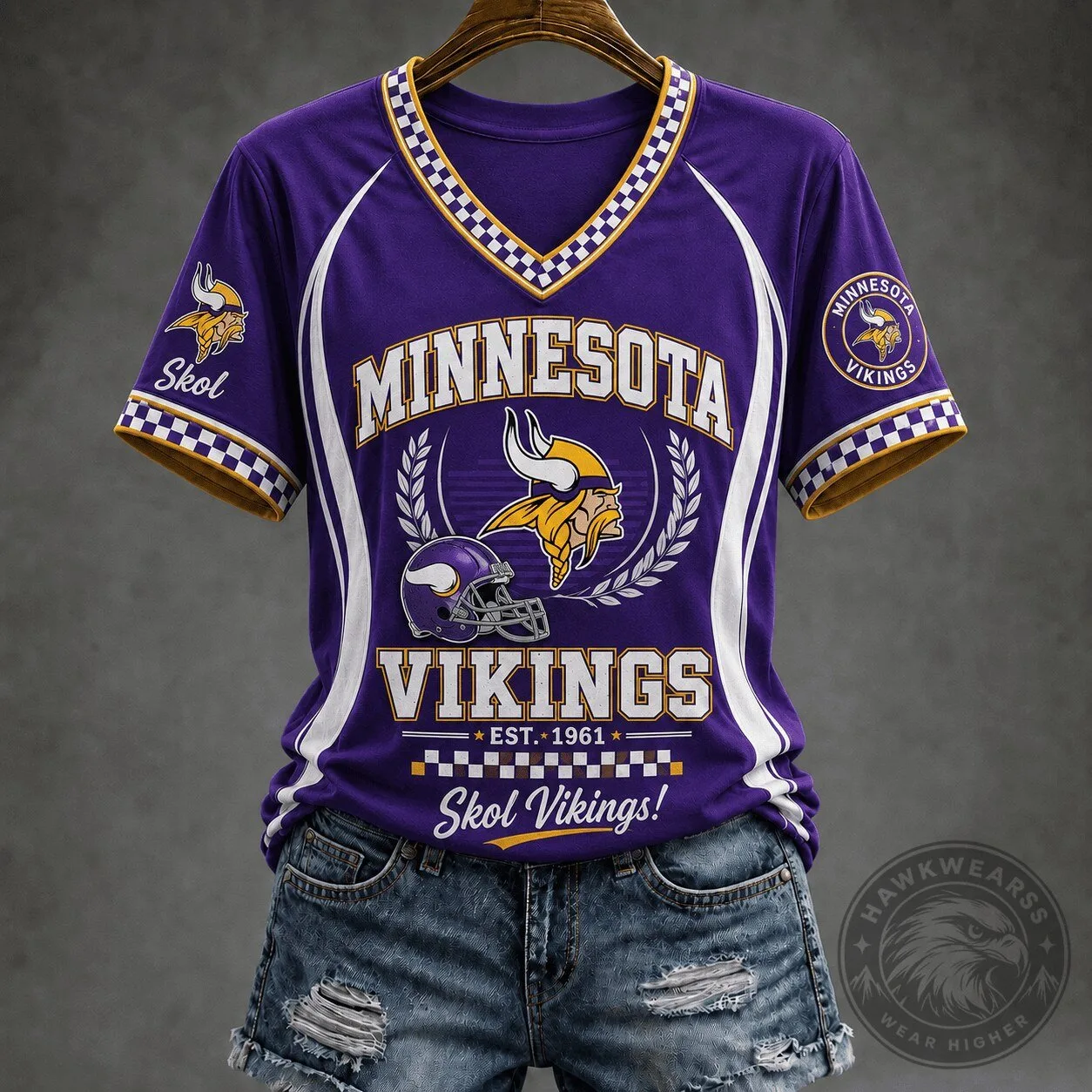 Minnesota Vikings Football Team Spirit V-Neck T-Shirt 2 Minnesota Vikings Football Team Spirit V-Neck T-Shirt