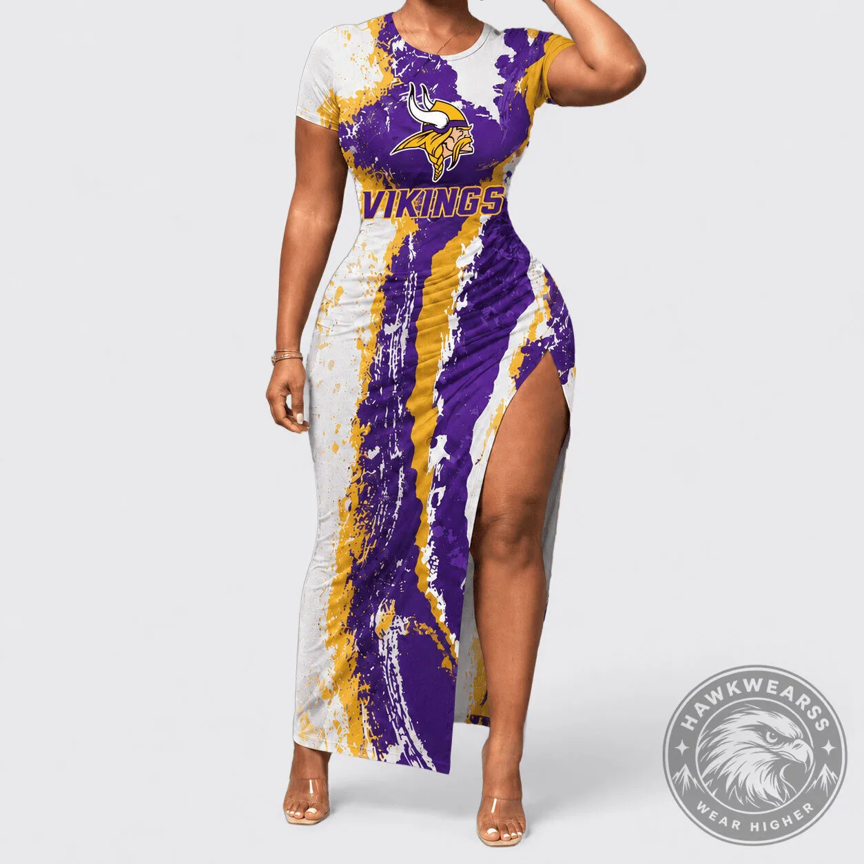 Minnesota Vikings Paint Splash Women's Bodycon Maxi Dress