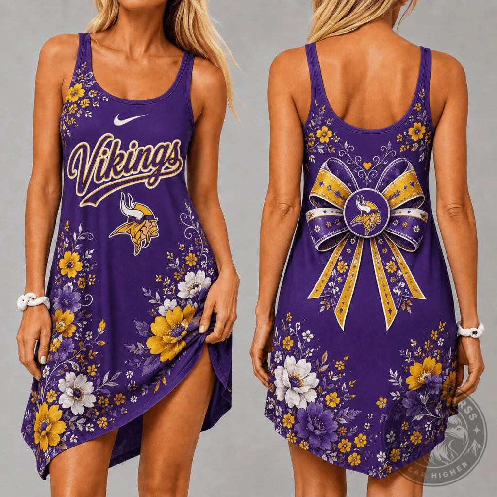 Minnesota Vikings Floral Print Sleeveless Scoop Neck Mini Dress Minnesota Vikings Floral Print Sleeveless Scoop Neck Mini Dress
