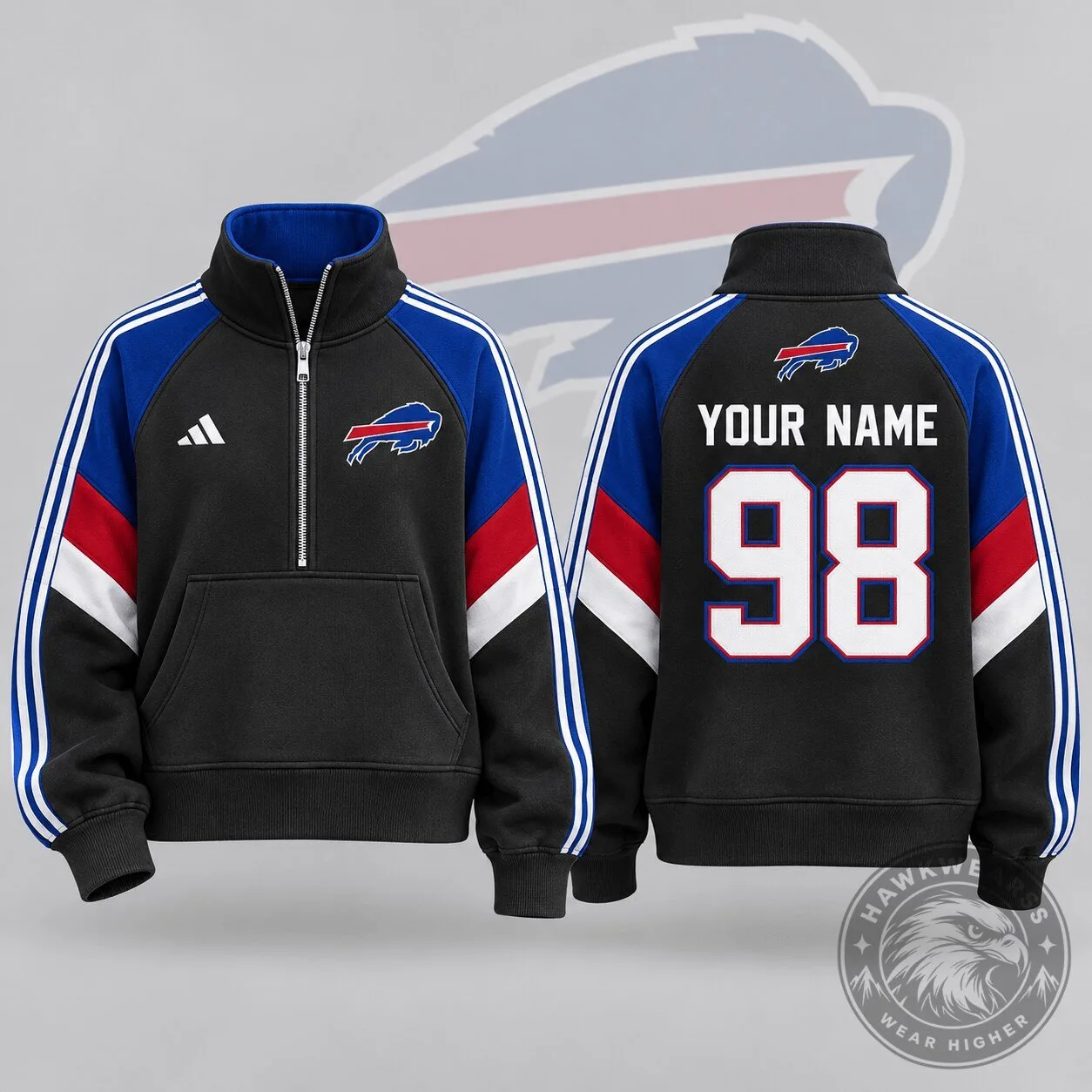 Buffalo Bills National Football League Team Crest Quarter Zip Pullover Sweatshirt 1 Buffalo Bills National Football League Team Crest Quarter Zip Pullover Sweatshirt