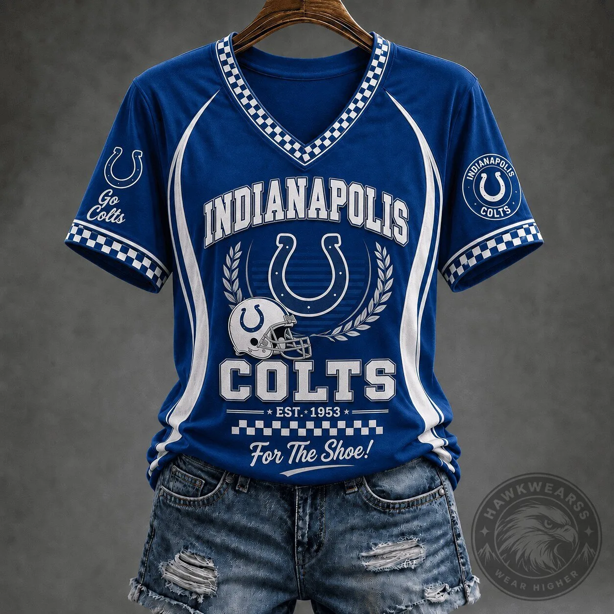 Indianapolis Colts Football Team Blue V-Neck Spirit Jersey for Women