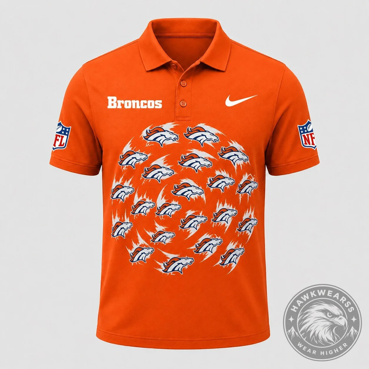 Denver Broncos NFL Team Logo Pattern Orange Athletic Polo Shirt