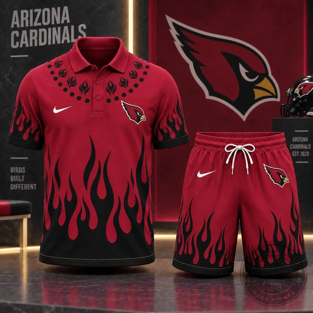 Arizona Cardinals National Football League Flame Graphic Red Polo Shirt and Shorts Set Arizona Cardinals National Football League Flame Graphic Red Polo Shirt and Shorts Set