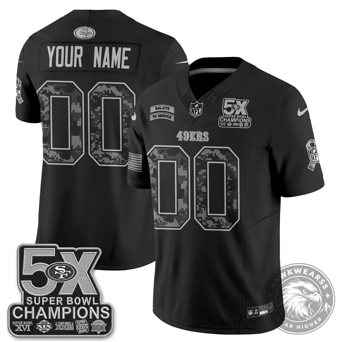 San Francisco 49ers Salute To Service 5X Super Bowl Champions Football Jersey