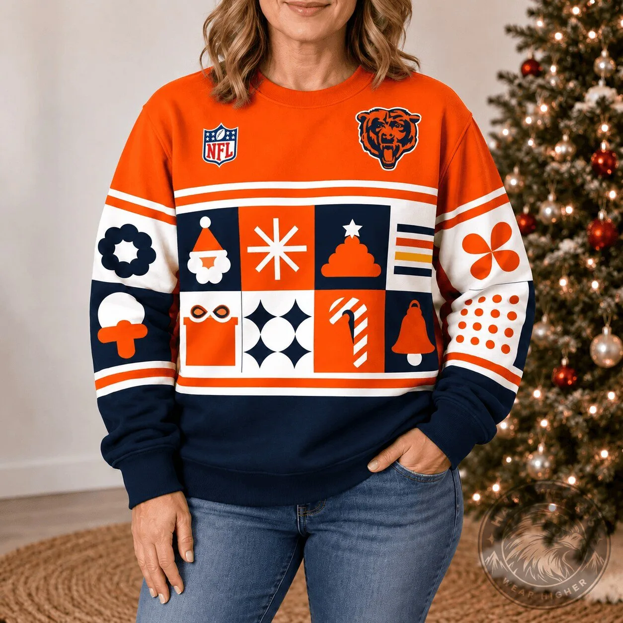 Retro Crewneck Sweatshirt for Christmas Holidays - Chicago Bears NFL