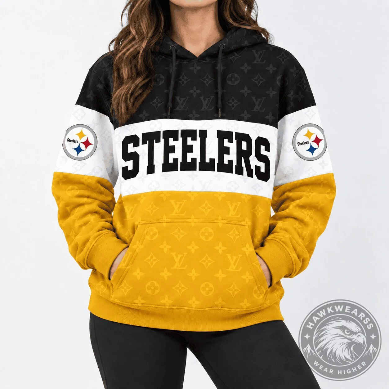 Pittsburgh Steelers Black and Gold Monogrammed Pattern Hoodie