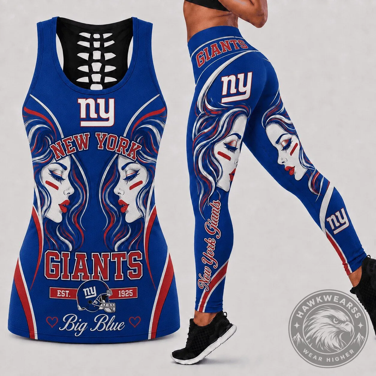 Women's Tank Top and Leggings Set for New York Giants Football Fans 1 Women's Tank Top and Leggings Set for New York Giants Football Fans