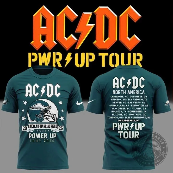 AC/DC Power Up Tour 2026 Philadelphia Eagles Football T-Shirt