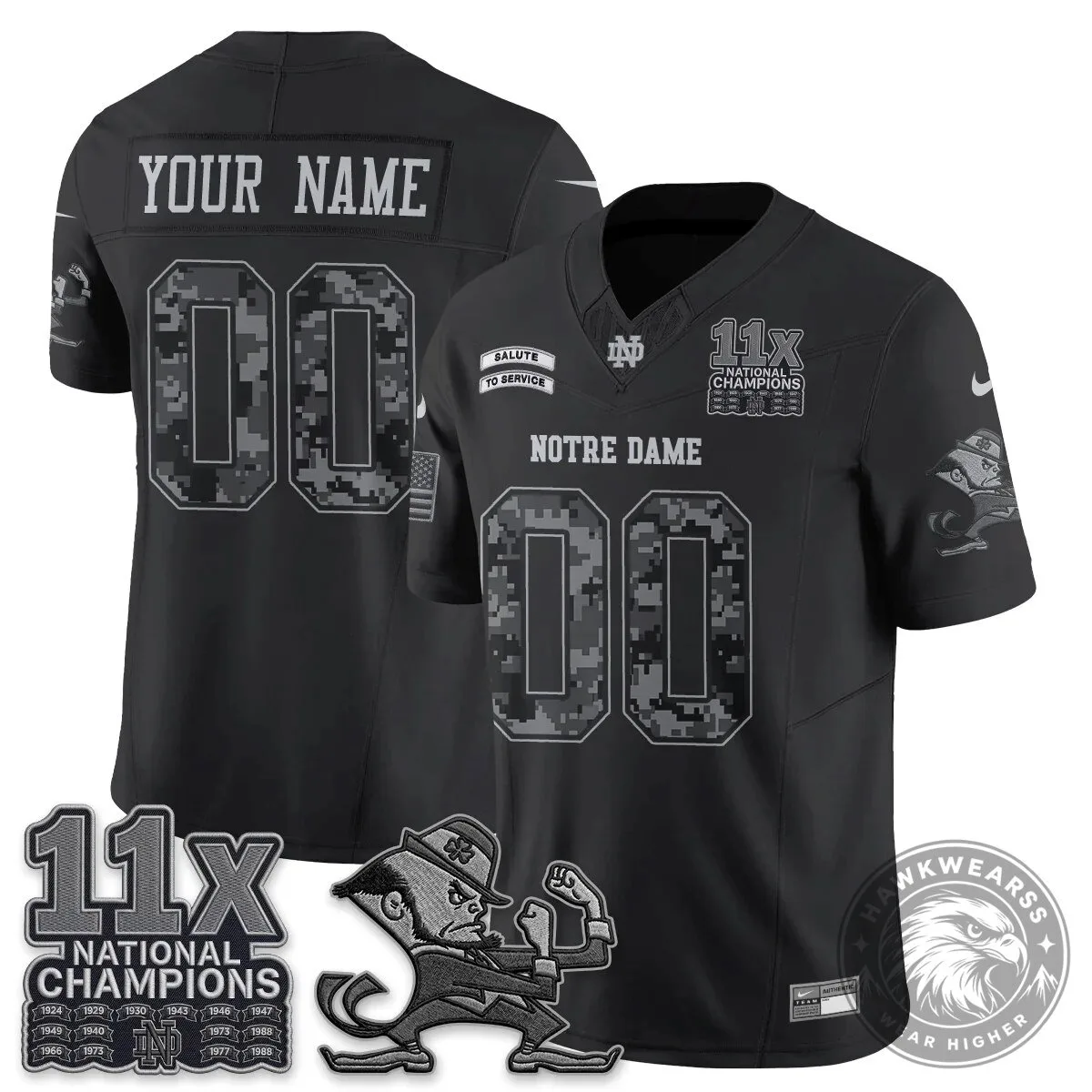 Notre Dame Fighting Irish 11x National Champions Salute to Service Football Jersey