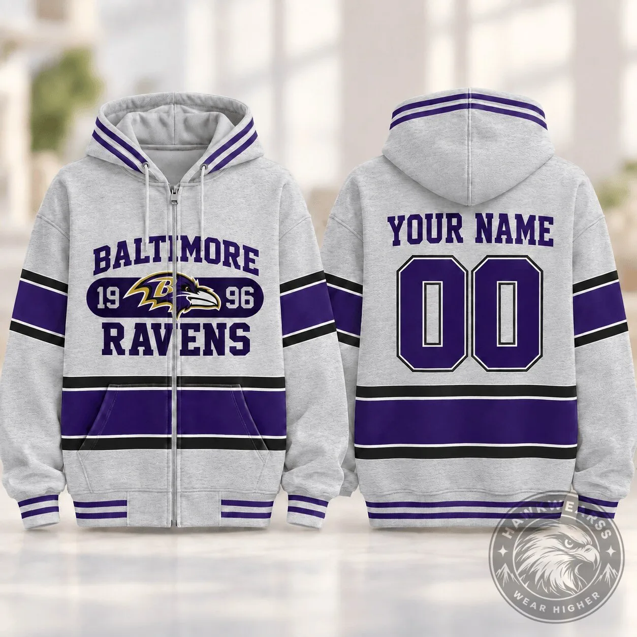 Baltimore Ravens Football Team Custom Name And Number Zip Hoodie 1 Baltimore Ravens Football Team Custom Name And Number Zip Hoodie