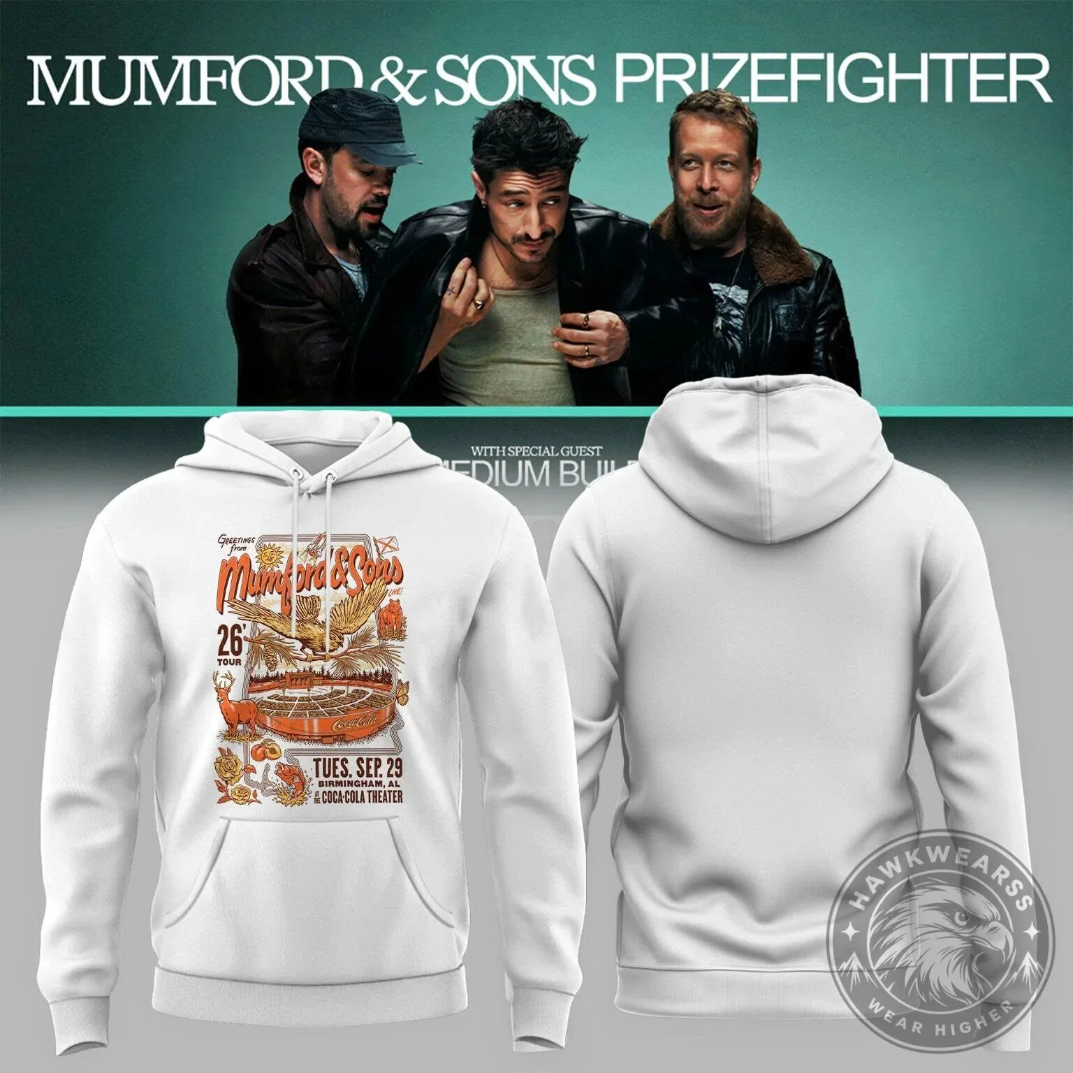 Birmingham Alabama Concert Hoodie for Mumford And Sons Prizefighter Tour