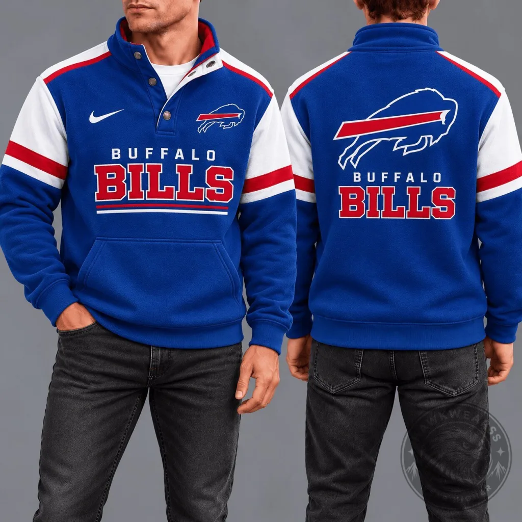 Buffalo Bills NFL Game Day Snap-Neck Pullover Sweatshirt for Men Buffalo Bills NFL Game Day Snap-Neck Pullover Sweatshirt for Men