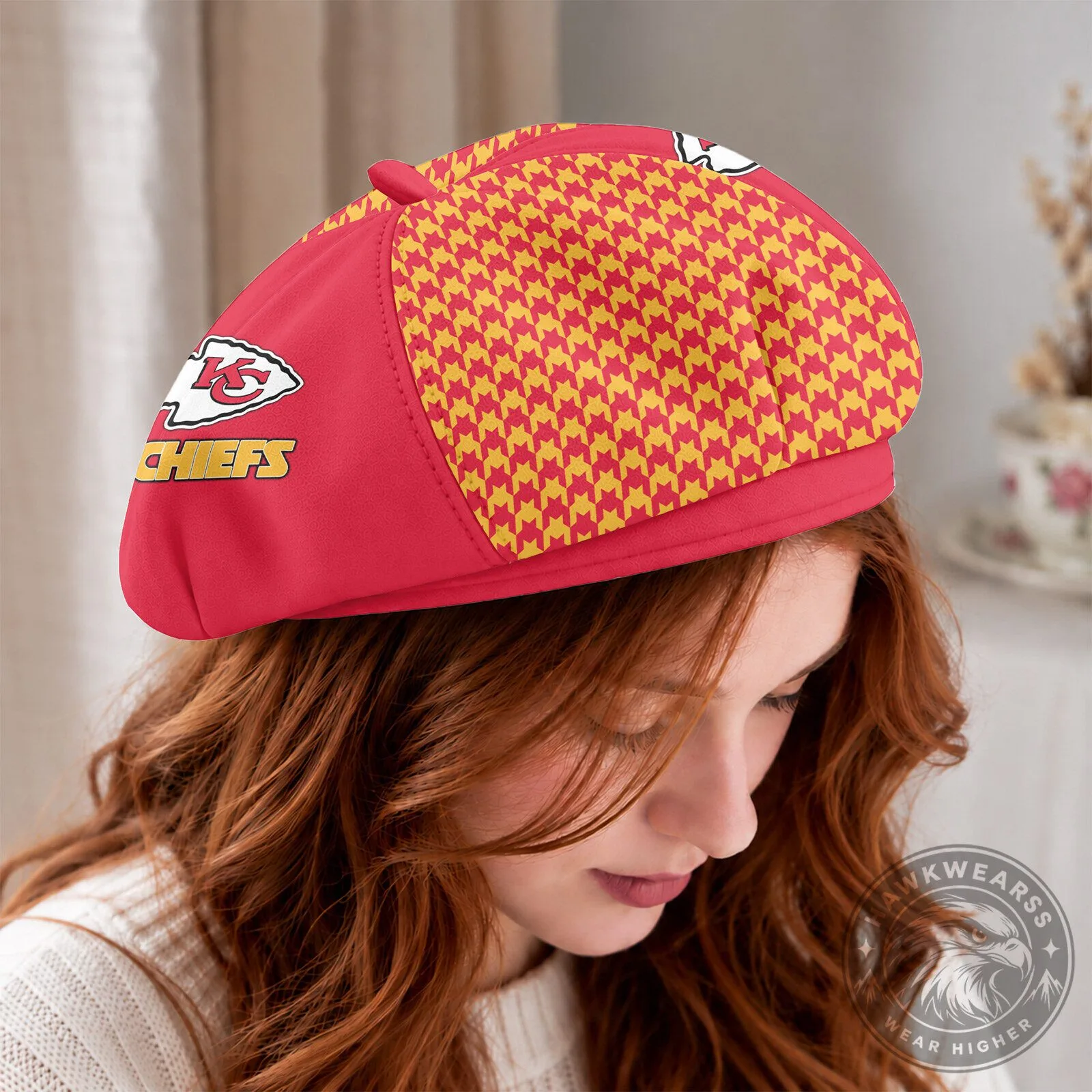 Kansas City Chiefs Personalized Houndstooth Beret Cap Hat 9 Kansas City Chiefs Personalized Houndstooth Beret Cap Hat