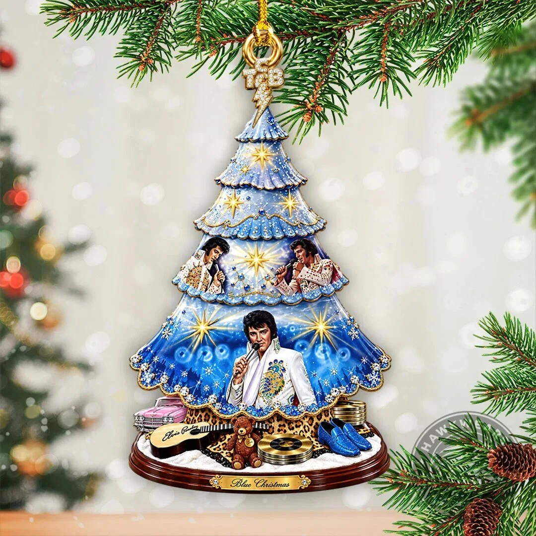 Elvis Presley Blue Christmas Tree Shaped Double Sided Acrylic Ornament