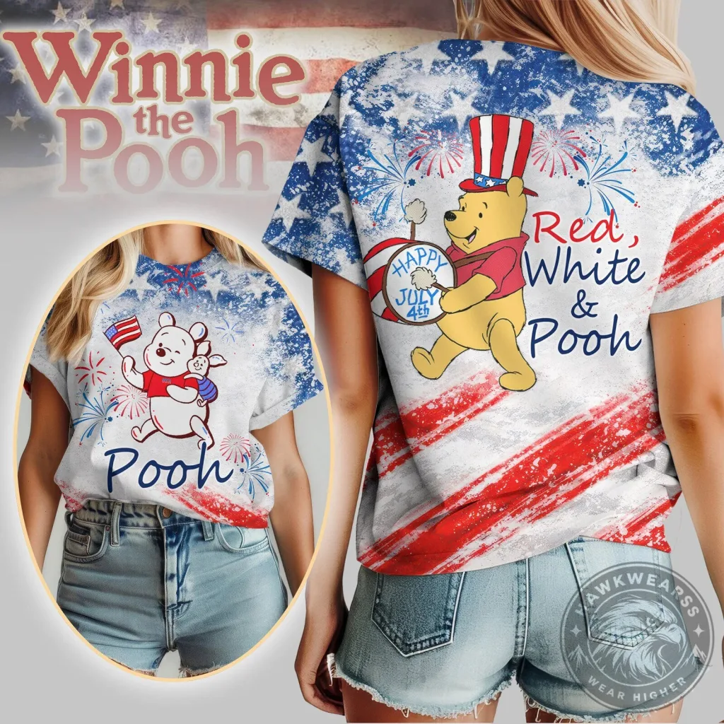 Fourth of July Winnie the Pooh Patriotic Stars Stripes Graphic T-Shirt 52 Fourth of July Winnie the Pooh Patriotic Stars Stripes Graphic T-Shirt