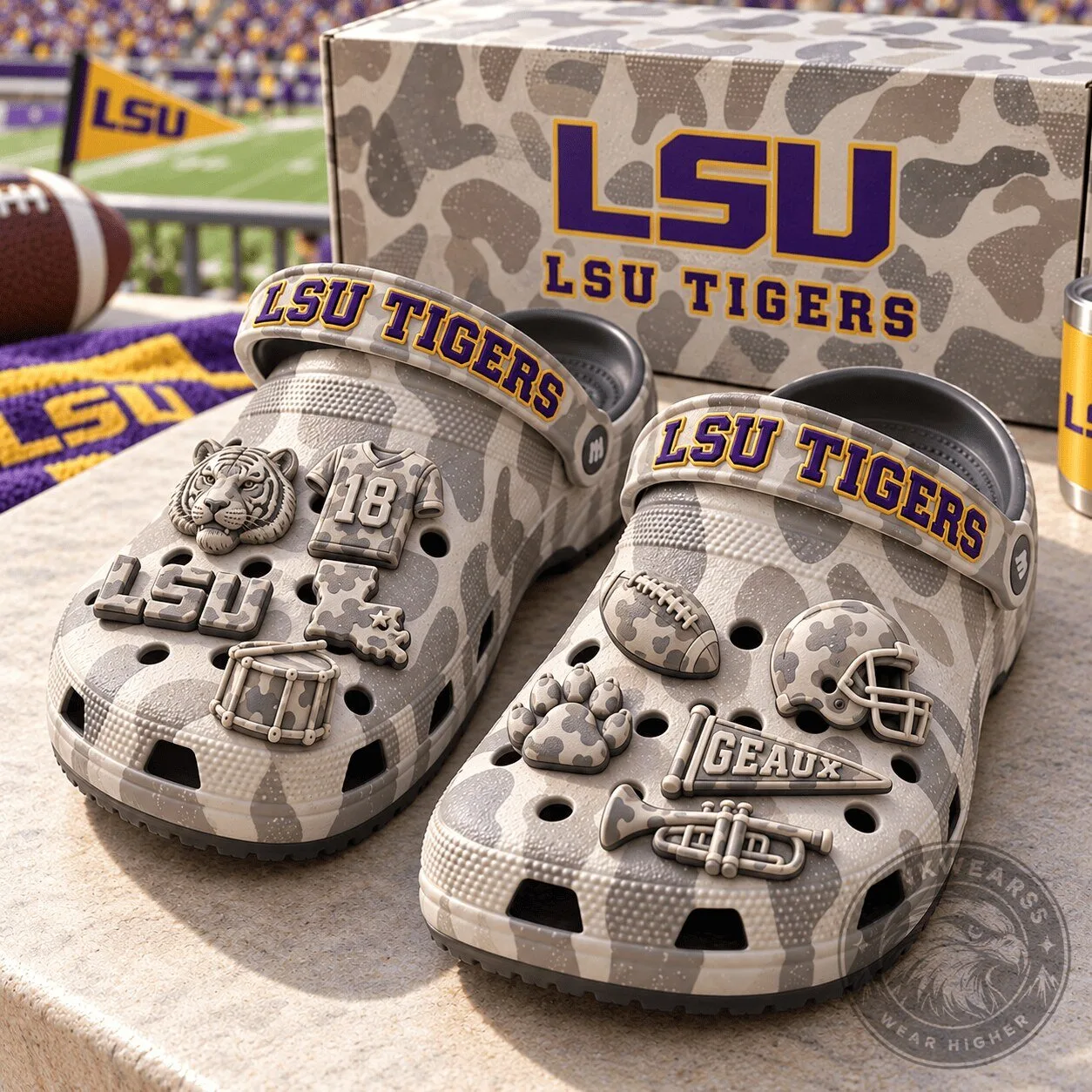 Louisiana State University Tigers Camouflage Pattern Clog Shoes