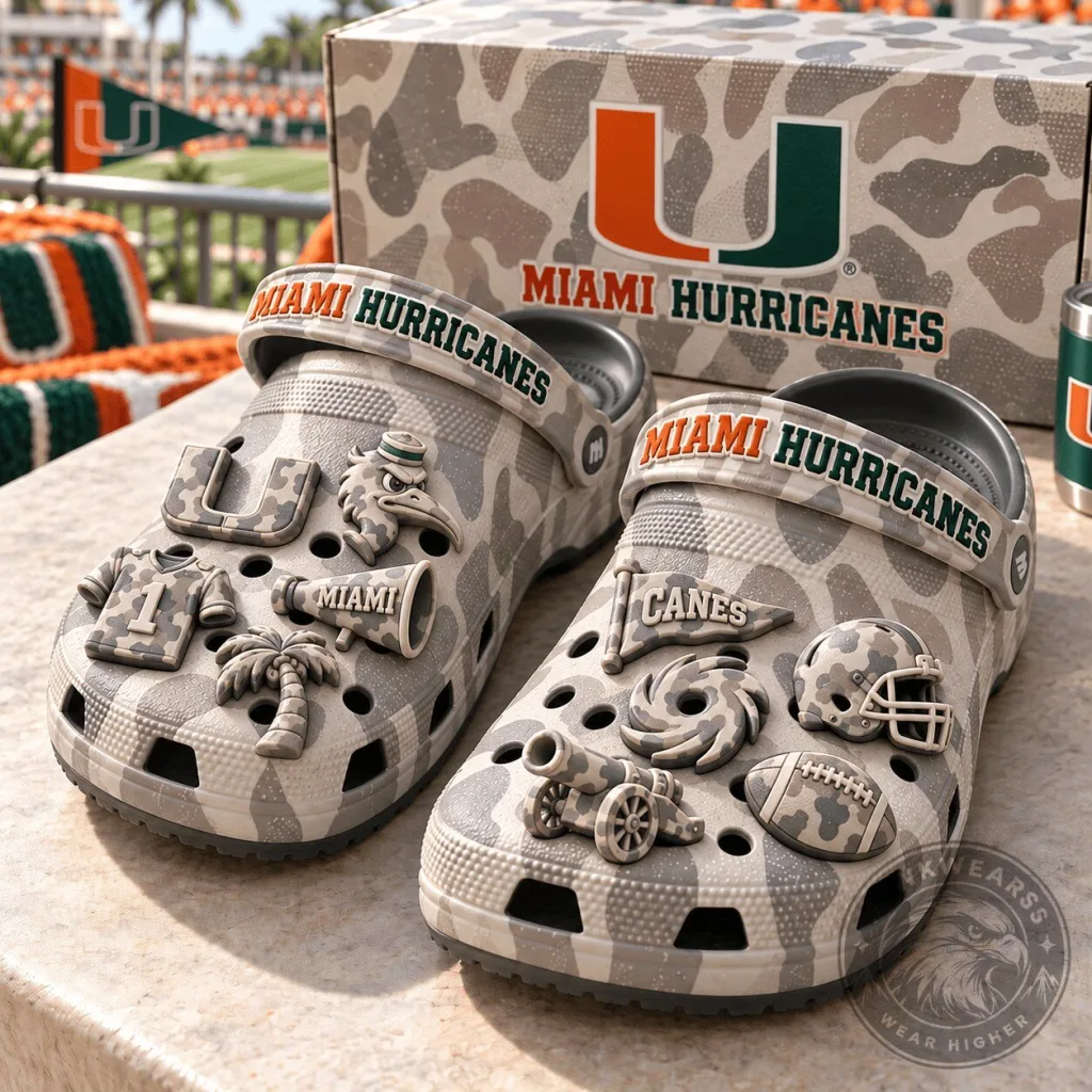 Miami Hurricanes Camouflage Classic Clogs Shoes 50 Miami Hurricanes Camouflage Classic Clogs Shoes