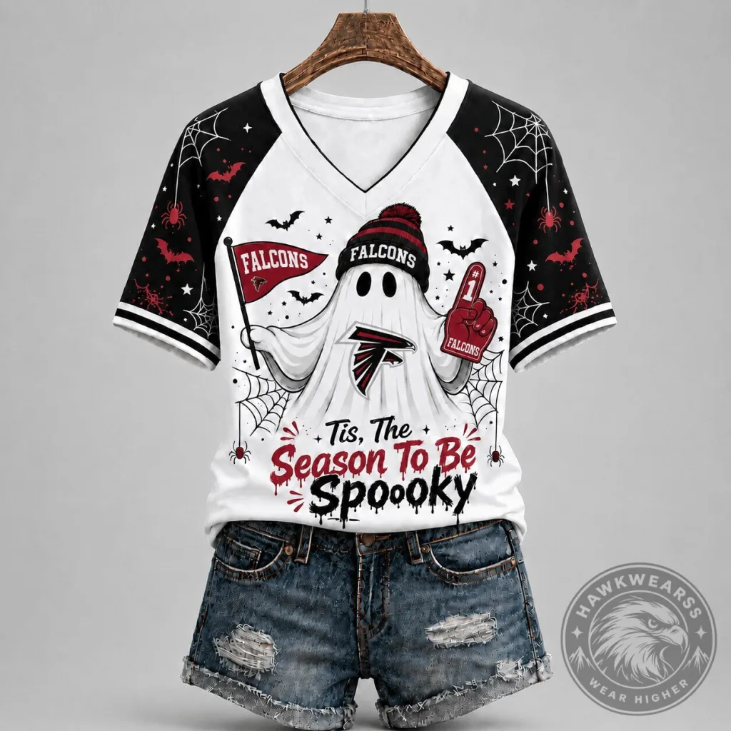 Spooky Season Atlanta Falcons Ghost Fan Halloween V-Neck T-Shirt Spooky Season Atlanta Falcons Ghost Fan Halloween V-Neck T-Shirt