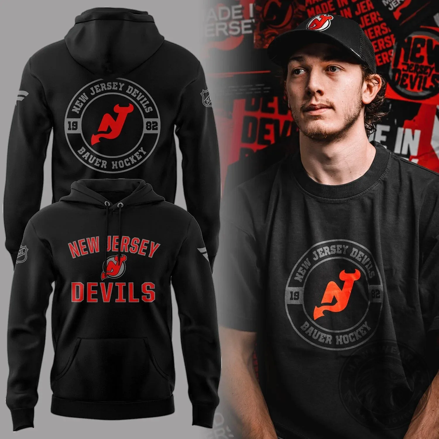 New Jersey Devils Hockey Team Logo Black Pullover Hoodie