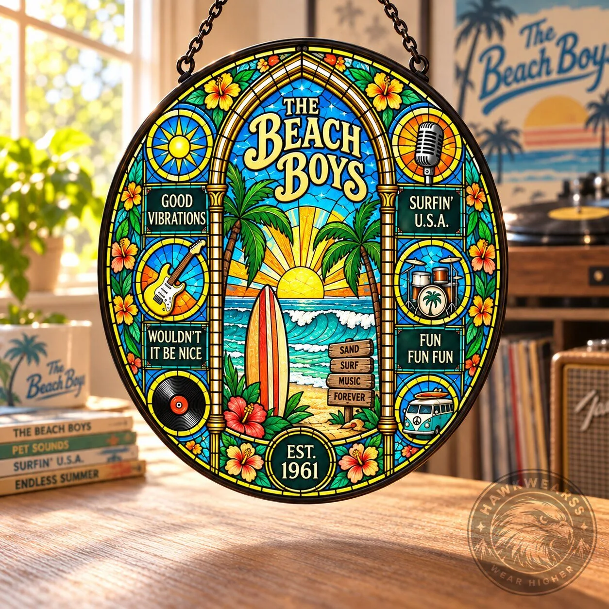 The Beach Boys Stained Glass Suncatcher, Beach Boys Band Fan Gift