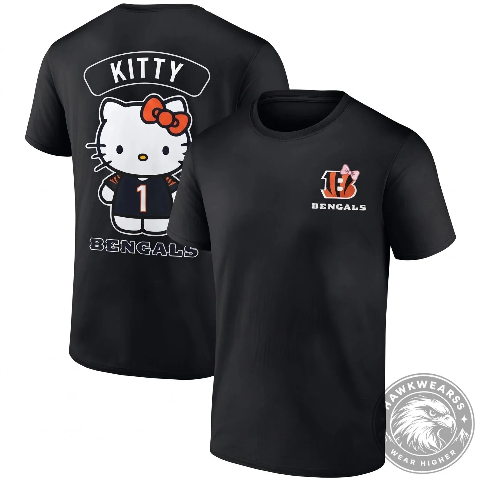Graphic T-Shirt featuring Hello Kitty and the Cincinnati Bengals in Black