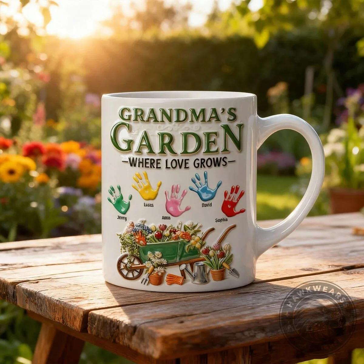 Grandma's Garden Where Love Grows Personalized Handprint Coffee Mug